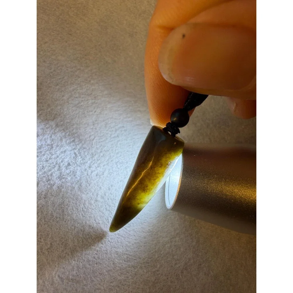 Natural Jade Wolf Tooth Pendant Necklace Dark brown Jade Fang Amulet Adjustable